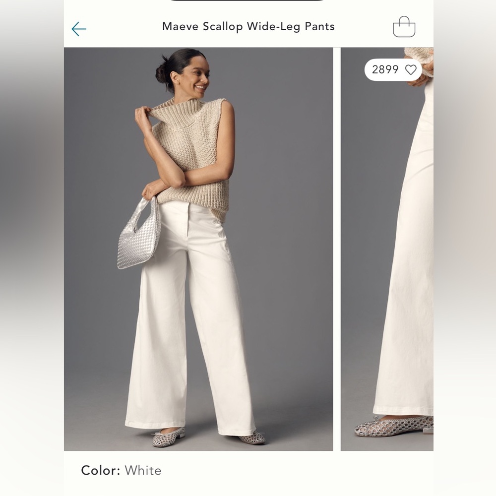 Anthropologie Maeve White Scallop Wide-Leg Pants